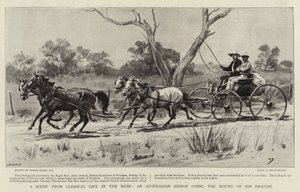 Een scène uit het geestelijke leven in de bush, een Australische bisschop die zijn bisdom rondgaat
